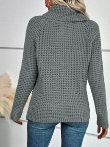SHEIN LUNE Cowl Neck Button Detail Raglan Sleeve Sweater