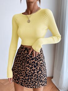 SHEIN Frenchy Jersey corto de manga raglán tejido de canalé - Amarillo - Ver 1