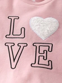 小女童字母和愛心刺繡拼接面衛衣和衛褲 - 淺粉色 - 查看 7