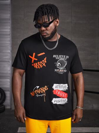 GENTILAND Men Plus Letter Graphic Tee