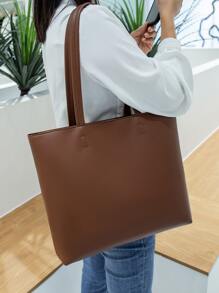 防水、輕便、商務休閒簡約單肩手提包復古適合青少年女孩女大學生、菜鳥和白領完美適合辦公室、大學、工作、商務、通勤 - 咖啡棕 - 查看 1