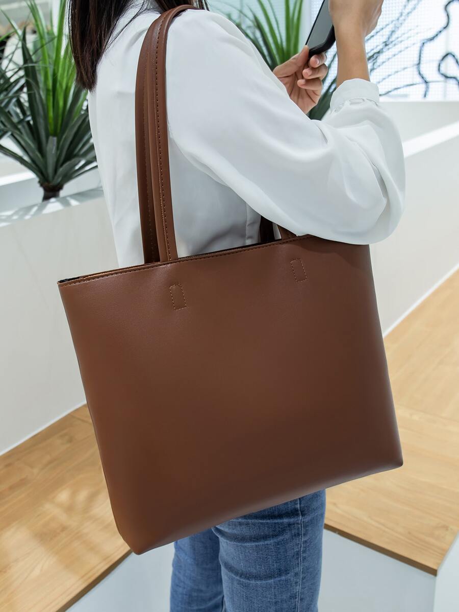 防水、輕便、商務休閒簡約單肩手提包復古適合青少年女孩女大學生、菜鳥和白領完美適合辦公室、大學、工作、商務、通勤 - 咖啡棕 - 查看 1