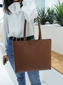 防水、輕便、商務休閒簡約單肩手提包復古適合青少年女孩女大學生、菜鳥和白領完美適合辦公室、大學、工作、商務、通勤 - 咖啡棕 - 查看 4