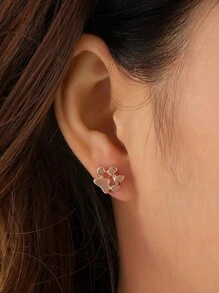 Cartoon Paw Design Stud Earrings - Hoa hồng vàng - Xem 2
