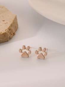 Cartoon Paw Design Stud Earrings - Hoa hồng vàng - Xem 3