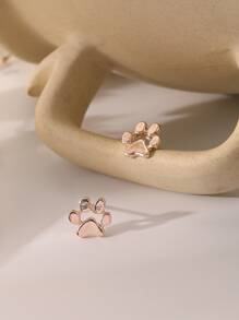 Cartoon Paw Design Stud Earrings - Hoa hồng vàng - Xem 5