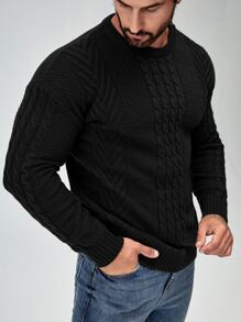 Manfinity Homme Men Cable Knit Drop Shoulder Jumper - Black - View 1