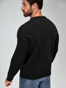 Manfinity Homme Men Cable Knit Drop Shoulder Jumper - Black - View 2
