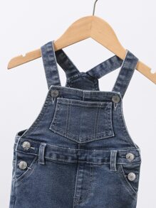 Bebé niño Petos mezclilla desgarro con parche con bolsillo - Azul lavado oscuro - Ver 3