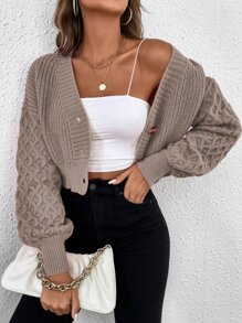 Arave Cable Knit Drop Shoulder Cardigan,Long Sleeve Tops Fall Winter Cloth For Women