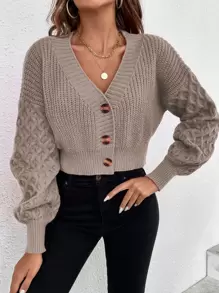 Arave Cable Knit Drop Shoulder Cardigan,Long Sleeve Tops Fall Winter Cloth For Women