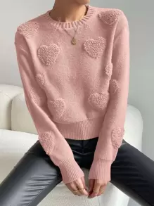 SHEIN MOOSTA Heart Knit Drop Shoulder Sweater Knit Pullover Fall Winter Outfit