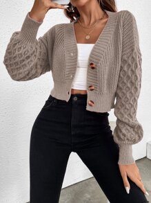 Arave Cable Knit Drop Shoulder Cardigan,Long Sleeve Tops Fall Winter Cloth For Women
