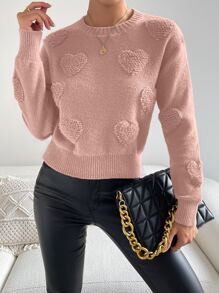 SHEIN MOOSTA 心針織落肩袖套頭毛衣 - 淺粉色 - 查看 5