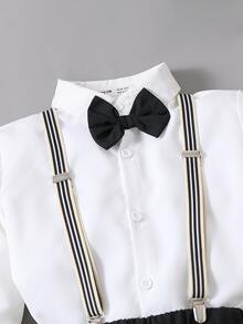 Boys Bow Front Shirt & Suspender Trousers - Black and White - View 5