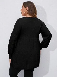 SHEIN LUNE Áo len Plus Size màu trơn Giải trí - màu đen - Xem 2