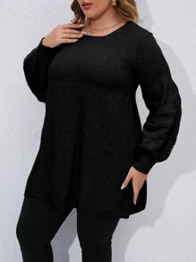 SHEIN LUNE Áo len Plus Size màu trơn Giải trí - màu đen - Xem 6