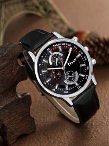 HIKUN 1 pieza Hombres Reloj cuarzo de puntero redondo & 4 piezas Pulsera - Negro - Ver 2