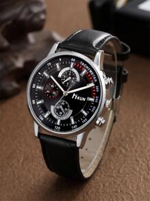 HIKUN 1 pieza Hombres Reloj cuarzo de puntero redondo & 4 piezas Pulsera - Negro - Ver 3