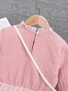 Girls Cable Knit Contrast Mesh Dress & Bag - Baby Pink - View 4