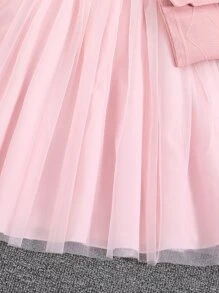 Girls Cable Knit Contrast Mesh Dress & Bag - Baby Pink - View 7