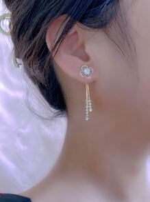 Rhinestone & Flower Decor Earring Jackets - Clear - View 4