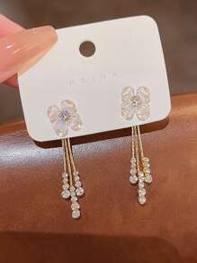 Rhinestone & Flower Decor Earring Jackets - Clear - View 7