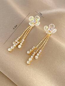Rhinestone & Flower Decor Earring Jackets - Clear - View 8