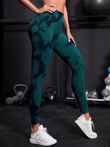 Yoga Basic 無縫柔軟運動打底褲 - 綠色 - 查看 1