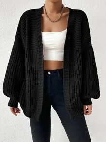 Calvaya Open Front Drop Shoulder Cardigan,Long Sleeve Tops Fall Winter Cloth For Women - Black - View 5
