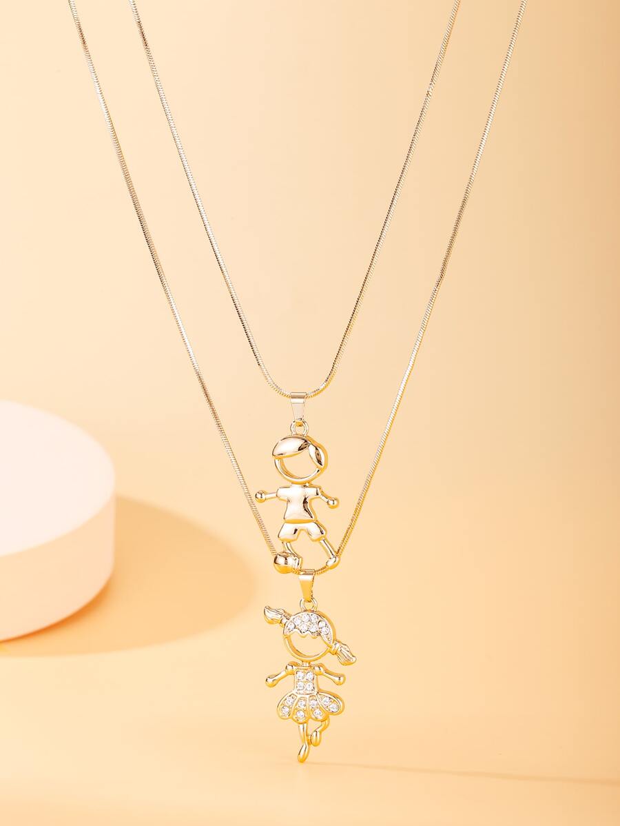 2 piezas Collar con accesorio con diseño de diamante de imitación con figura de dibujos animados - Amarillo Oro - Ver 1