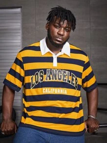 EASEVO Men Plus Letter Graphic Striped Polo Shirt - Multicolor - View 1