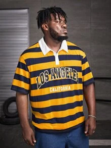 EASEVO Men Plus Letter Graphic Striped Polo Shirt - Multicolor - View 3