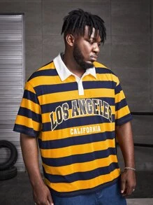 EASEVO Men Plus Letter Graphic Striped Polo Shirt - Multicolor - View 4