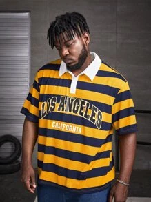 EASEVO Men Plus Letter Graphic Striped Polo Shirt - Multicolor - View 5