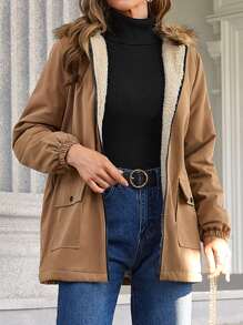 SHEIN Unity 翻蓋口袋羊羔絨襯裏連帽外套