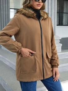 SHEIN Unity 翻蓋口袋羊羔絨襯裏連帽外套