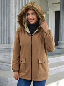 SHEIN Unity 翻蓋口袋羊羔絨襯裏連帽外套