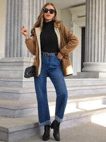 SHEIN Unity 翻蓋口袋羊羔絨襯裏連帽外套