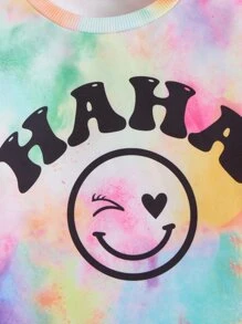 SHEIN Tween Girl Tie Dye Expression Print Pullover & Leggings - Multicolor - View 3