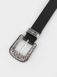 雕花搭扣腰帶 - 黑色 - 查看 3