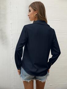 SHEIN LUNE Solid Button Up Shirt