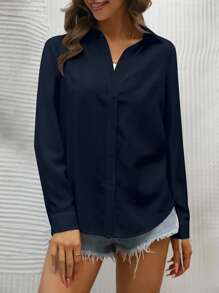 SHEIN LUNE Solid Button Up Shirt