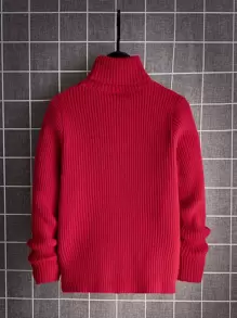 SHEIN Boys Turtleneck Ribbed Knit Jumper - Red - View 2