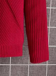 SHEIN Boys Turtleneck Ribbed Knit Jumper - Red - View 5