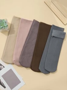 5雙長毛絨內襯中筒襪 - 彩色 - 查看 5