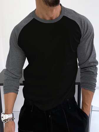 Manfinity Homme Hombres Camiseta de color combinado de manga raglán