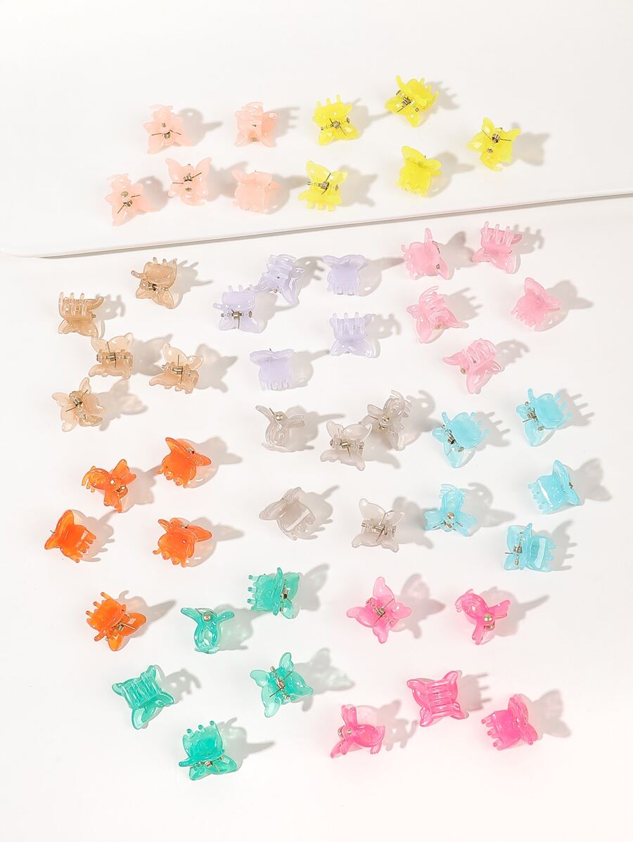 50入組迷你隨機顏色蝴蝶設計髮卡，可愛造型 - 彩色 - 查看 1