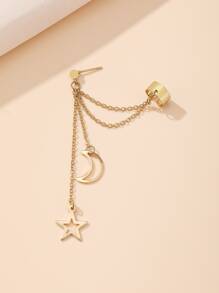 1pc Star & Moon Decor Earring - Yellow Gold - View 2