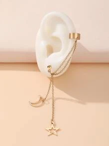 1pc Star & Moon Decor Earring - Yellow Gold - View 4